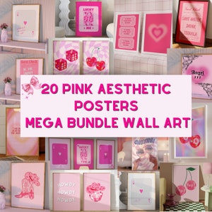 20 roze bundels posters, roze galeriewandset, trendy muurkunstbundel, Lucky You-poster, discokers, gastruitprint, cowgirl, Ace Card