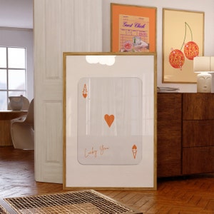 Trendy Ace of Hearts Print, Lucky You Poster, Orange Ace Card, Ace Card Poster, Playing Card Poster, Retro Trendy Art, Ace Card Wall Art