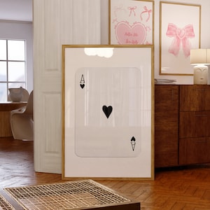 Impresión de as de corazones de moda, carta de as negro, póster de cartas de as, póster de naipes, arte retro de moda, arte de pared de cartas de as, Y2k