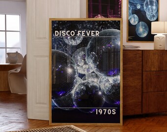 Diskokugel Druck, Disco Poster, Funky Disco Wandkunst, y2k Ästhetik Plakat, Disko 70er Jahre, Diskokugel Bar Plakat, Maximalist Kunst