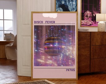 Diskokugel Druck, Disco Poster, Funky Disco Wandkunst, y2k Ästhetik Plakat, Disko 70er Jahre, Diskokugel Bar Plakat, Maximalist Kunst