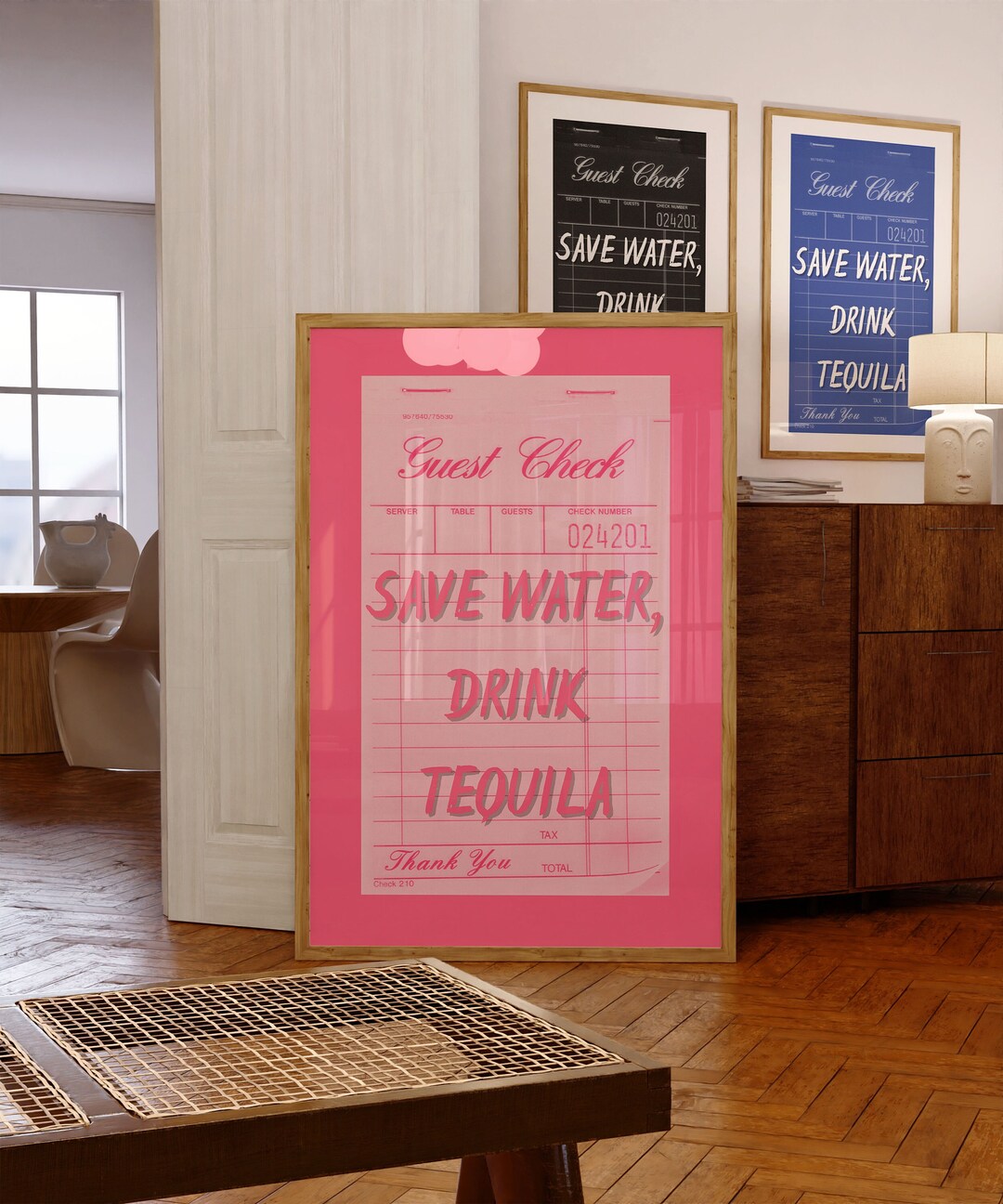 Save Water Drink Tequila Bar Cart Art, Aesthetic Guest Check Poster ...
