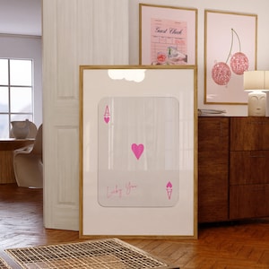 Trendy Ace of Hearts Print, Lucky You Poster, Pink Ace Card, Ace Card Poster, Playing Card Poster, Retro Trendy Art, Ace Card Wall Art