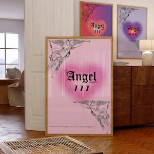 777 Angel Number Print, Angel Number Aura Poster, Manifest Poster, 777 Wall Art, Lucky Number Print, Pink Heart Aura Poster, Spiritual Print