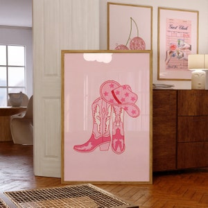 Cowgirl Poster Drucke, Cowgirl Poster Rosa, Cowgirl Stiefel Druck, Cowgirl Hut Poster, Cowboystiefel Druck, Girly Druck, Pink Cowgirl Hut Druck