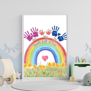 Rainbow Handprint Art Printable | Family Handprint Keepsake | Personalized Names Quotes | DIY Handprint Gift | Classroom Activity