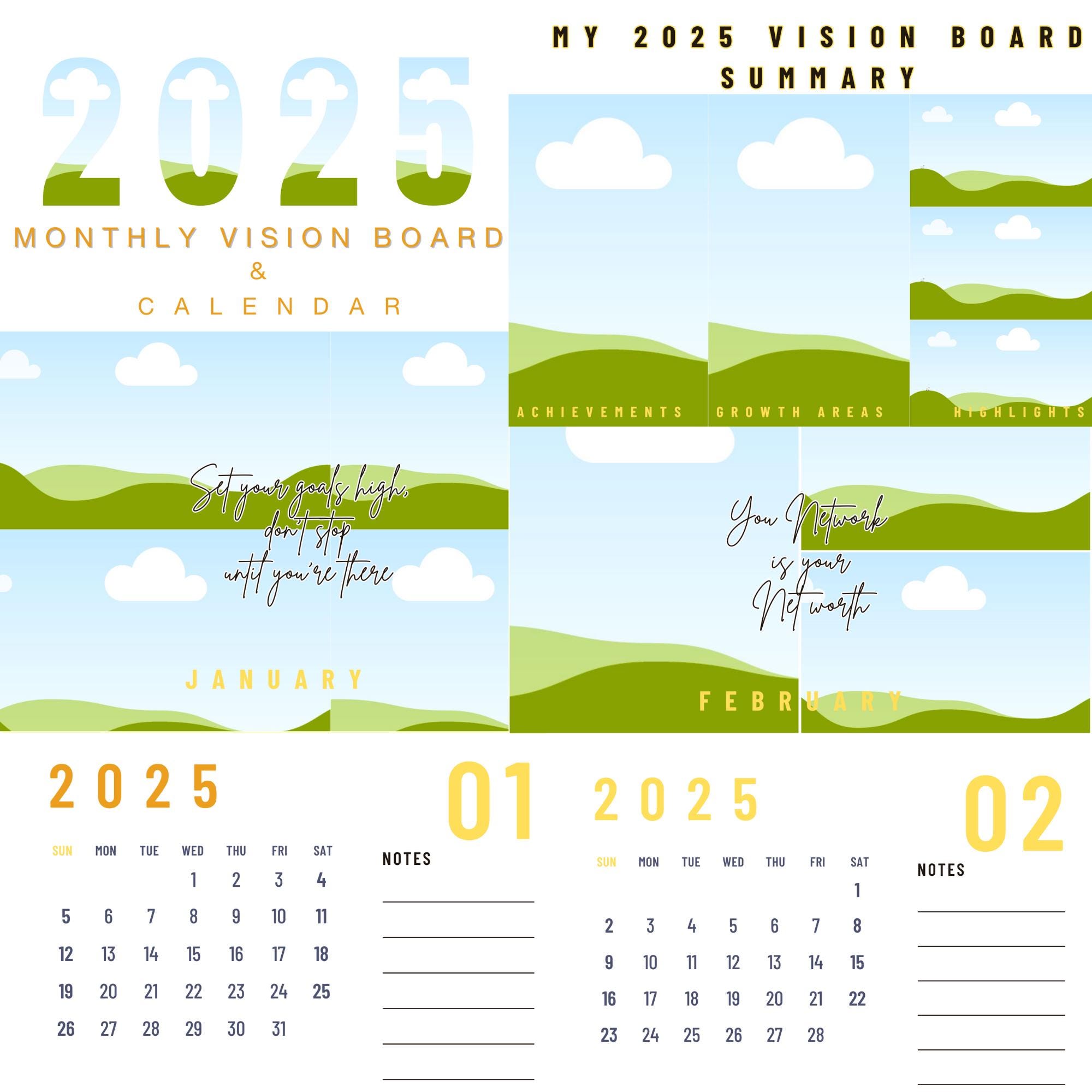Editable Monthly Vision Board & Motivational Calendar Set for 2025, DIY ...