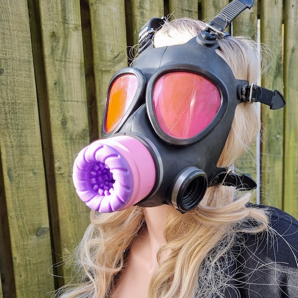 Girly Pink Doll Purple FLESH Insert Rubber Gas Mask. Barbie Kinky Gear Job Gay Pup Hood Fetish Pussy Latex Blow Breath Play BDSM