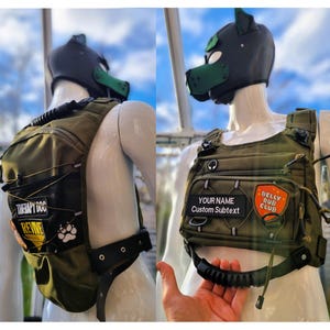 Handle Backpack Puppy Chest Bag Hybrid w/ Custom Patches. Furry Pack Pockets Pulling Grab Doggy  Harness Fursuit Vest Handler Gear Pull Grab