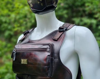 Chunky Pleather Chest Bag Handles Tactical Vest Pup Harness w/pockets Puppy Play Handler Gay Brace Grip Pulling Gear Grab Steampunk Pup Gear