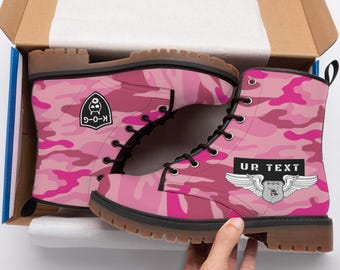 Personalised Army Boots pLeather Camouflage Military Gear Tactical Outfit Short Vegan Shoes Rubber Sole Custom Text Furry Puppy Gearhead Pup