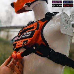 Orange Handles Pup Harness Puppy Clubbing Chest Bag. Furry Fursuit pockets +4 Doggy Patches, Human Dog Vest Handler LGBT Gear Pull Grab Pet