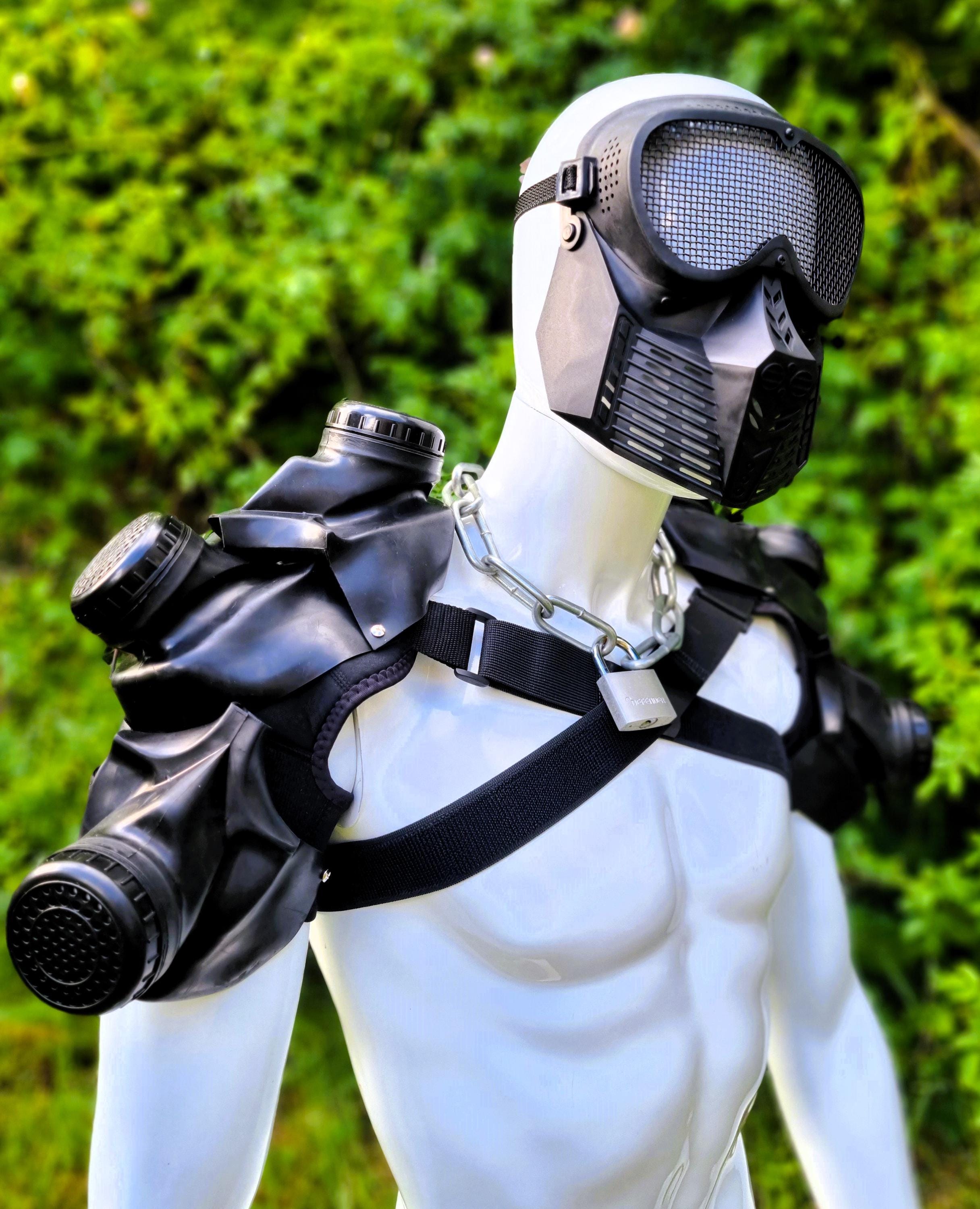 Rubber Shoulder Neoprene Pads Gasmask Harness X Chest  Cyberpunk Postapocalyptic Techwear Cyberpunk Guards Futuristic Puppy Play Clubbing