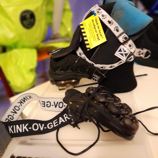 Black Vapormax Pup KicksMask with KicksJock sneaker mask puppy play hood trainers jockstrap dog harness muzzle gay fetish kink sniff kiffeur