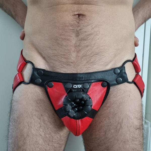 Leather X Bulldog FLESH JOCKSTRAP / MASK head harness+ Silicone Pussy. Cup Athletic Job Gay Fetish Blow Jock strap Bonus Hole Bulge Codpiece