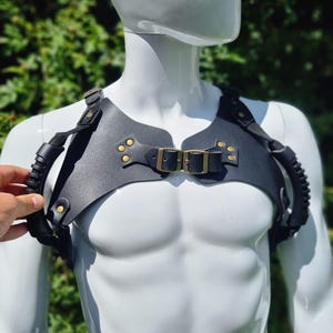 3x handles Pup Harness Steampunk Vegan Leather Golden hardware Victorian buckles Grab On Chest Bondage  Puppy Play