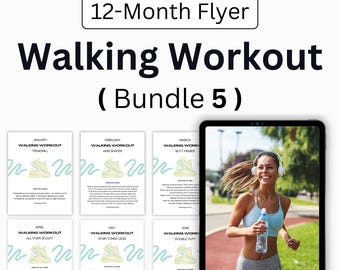 12-Month Flyers for Walking Workouts, Workout Program For Women, Health Coaching Resources | Instant Download - Bundle 5