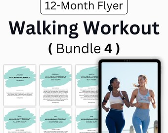 12-Month Flyers for Walking Workouts, Workout Program For Women, Health Coaching Resources | Instant Download - Bundle 4