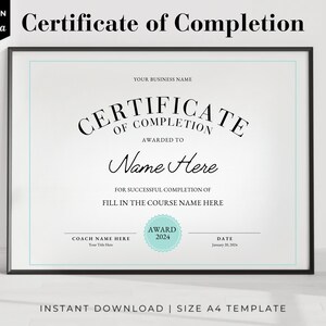 Editable Certificate of Completion Template, Printable Course Certificate Templates, Editable Canva Template | Instant Download - 4 Designs