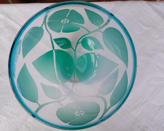 Kosta Boda BERTIL VALLIEN Fabulous Reverse Etched BOWL Jade Green Signed 71/711