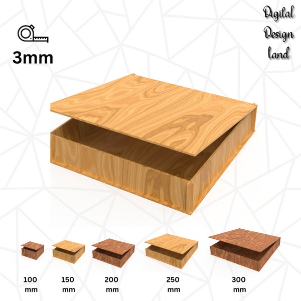 Laser Cut Square Boxes | 5 Different Size | Laser Cutting Files SVG | 50 mm Height | Box SVG | Laser Cut Box