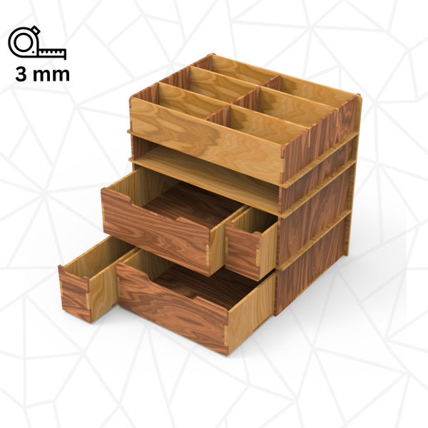Organizer For Laser Cut | Wooden Organizer SVG | Storage Box | Desktop Organizer | Drawer Organizer | Organizer Template | 3 mm Material