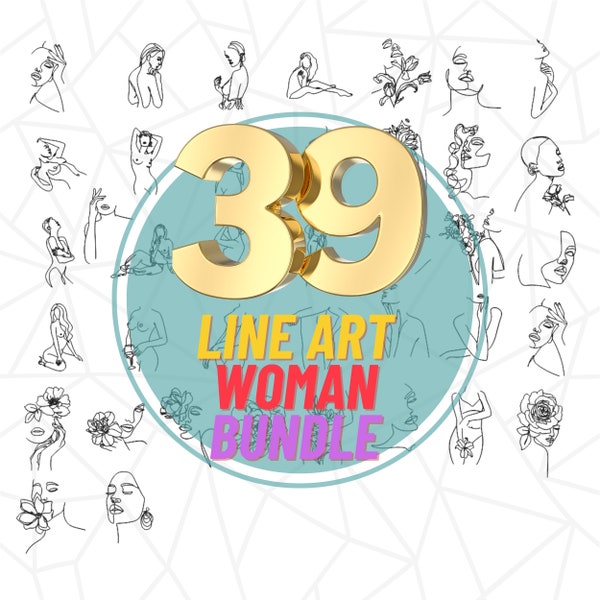 39 Line Art Woman  Bundle | Naked Woman Body Line Drawing Art | Floral Woman Line Art SVG | Line Art Wall Decor | Minimalist Line Art SVG