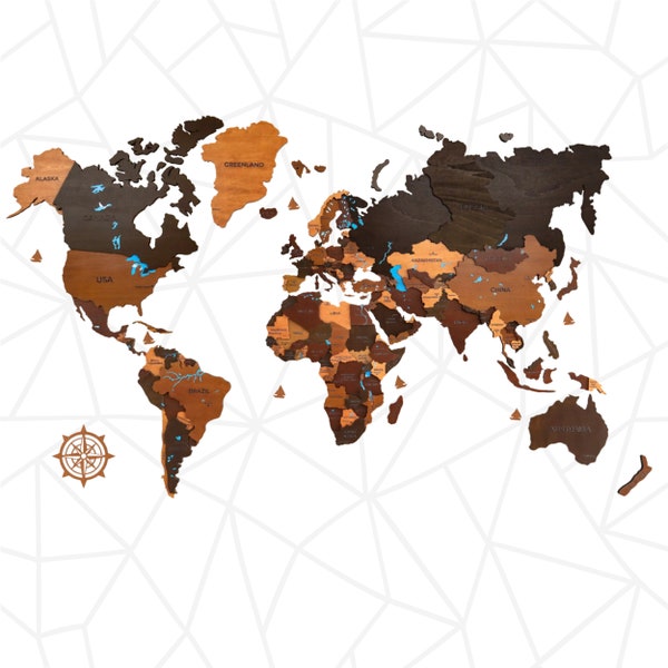 Mapa 3D Świata | Panel wielowarstwowy | Mapa świata plik wycinany laserowo | Drewniana mapa świata 3D