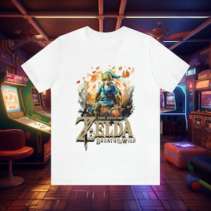 Halloween Gaming Tee of Link From Zelda BOTW Retro Shirt or Halloween Gift for Gamers