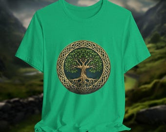 Celtic Tree of Life T-Shirt | Norse Knotwork, Green Oak Circle