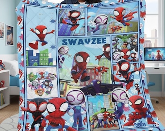 Custom Name Spider-Man Fleece Blanket, Superhero Kids Quilt