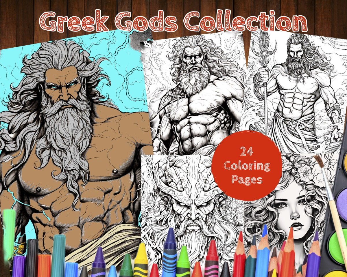 24 Printable Coloring Pages of Greek God - Etsy