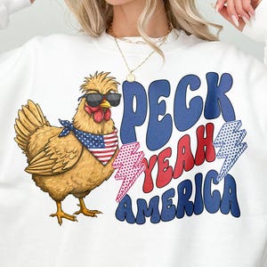 Peck Yeah America Png, Funny Chicken With Sunglasses Png, Patriotic Chicken Bandana Png, Fourth Of July Chicken Png, USA Farm Chicken Png