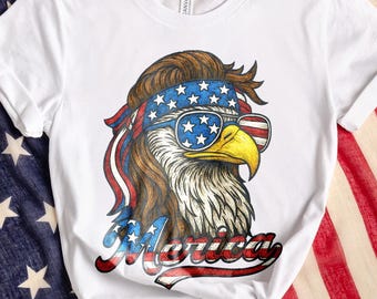 Cool Patriotic Eagle With Sunglasses Png, Merica 4th of July USA Png, American Flag Bandana Bald Eagle Png, Funny Retro Independence Day Png