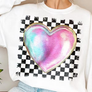Y2K Heart Png, Chrome Valentine Heart Png, Checkerboard Heart Png, Edgy Love Png, Pink Blue Heart Png, Grunge Valentine Png