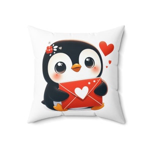 Valentine Penguin Spun Polyester Square Pillow