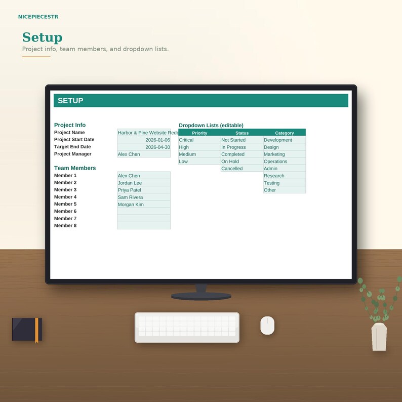 Project Management Task Tracker | Excel Google Sheets Team Planner ...