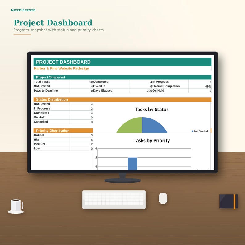 Project Management Task Tracker | Excel Google Sheets Team Planner ...