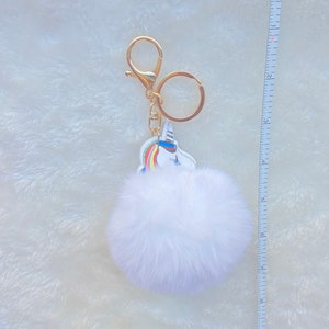 White Pom Pom rainbow unicorn keychain cute fun gift gold charm bag ring phone Accessories head colors magical fantasy