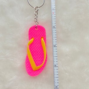 Pink yellow flip flop keychain wallet cute fun gift charm bag car silver ring phone Accessories barefoot