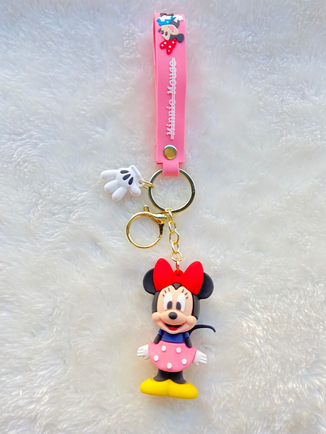 Minnie Mouse Disney Pink Key Chain Polka Dot Red Bow Black Tail Glove ...