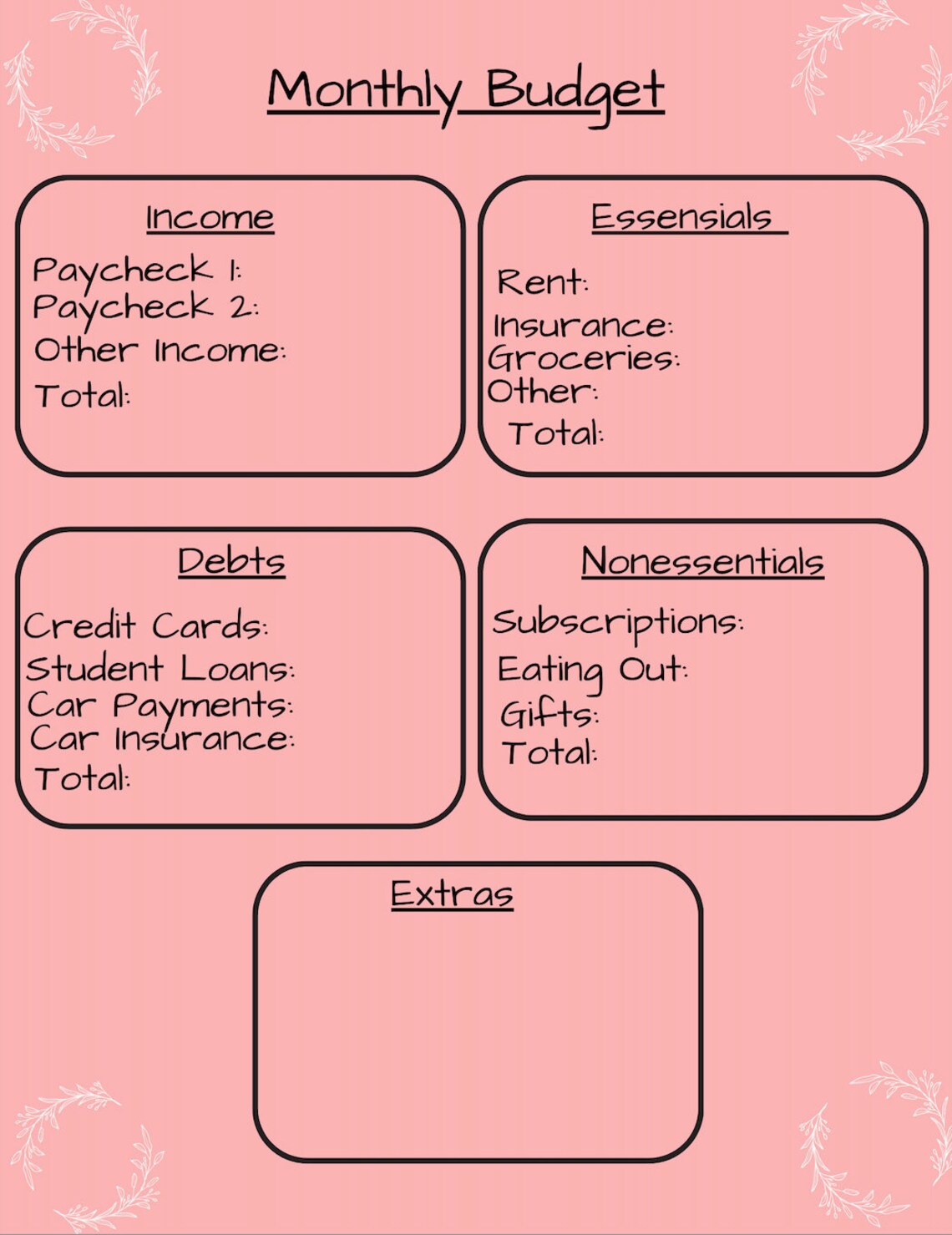Simple Monthly Budget, Personal Budget, Digital Budget, Printable