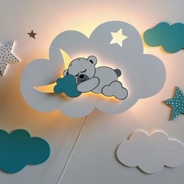 Bear on night cloud light, children's lamp, bedside lamp, teddy bear, teddy bear decor, wandleuchte, wandleuchte fur kinder