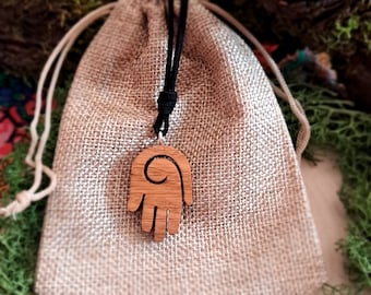Wooden handmade pendant Healing hands with Hopi.Wood Carved Healing Hand Necklace, Wooden Healing Hand Pendant, Hand Carved Wooden Jewelry