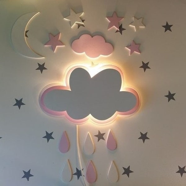 Wall lamp Cloud decorations room children wood boy girl handmade