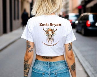 Zach Bryan 'Burn, Burn, Burn' Tour Crop Top | Bella and Canvas 8882 | Bohemian Bull Skull Design