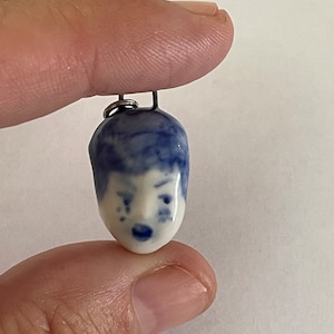 limoges porcelain charm pendant charm Delft blue pop doll head