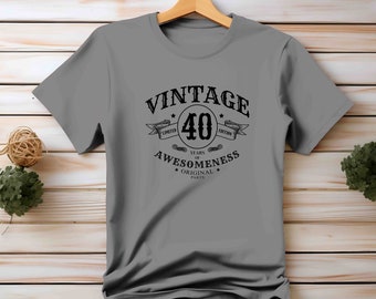 Men's Vintage 40th Birthday T Shirt Whiskey Label Awesomeness TShirt Gift Idea 40 Years Bday Shirts Unisex Gift Idea 40th Tee