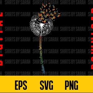Świadomość autyzmu SVG Pobierz cyfrowo Divergent Infinity Design Clipart Dandelion Flower PNG Eps Edukacyjny plik projektu koszulki Sublimacja