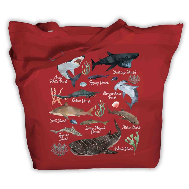 Shark Tote Bag Watercolor Shark Bag Types Of Species Biologist Shirt Illustrated Fish T Shirt Shark Gift Idea Zip Top image 10